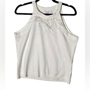 Siani Eggshell Tank Top with Feather Accents Women's Size Large NWT